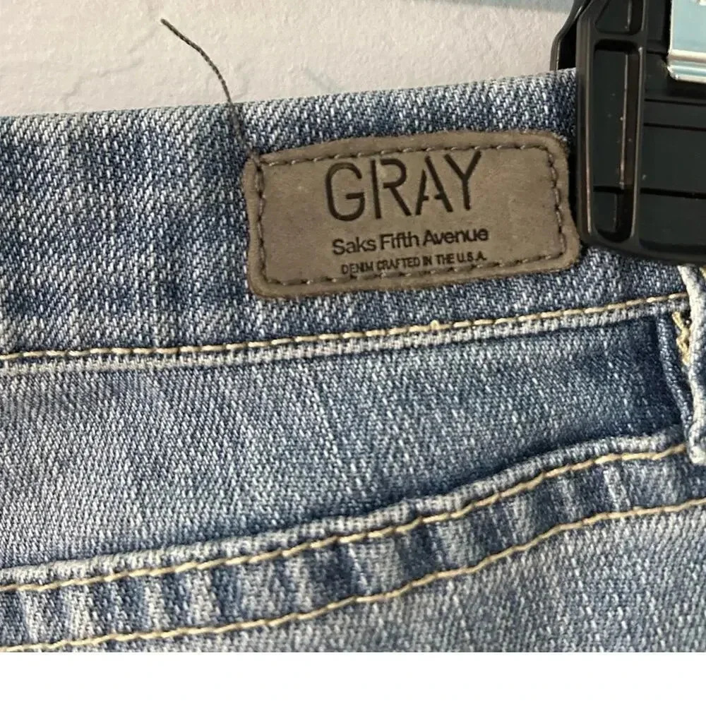 Gray Saks Fifth Avenue Jorts Size 29 Baby Shorts Lace Frayed Hem Jean Denim - Picture 3 of 12